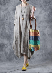 Women nude linen clothes o neck Dress - bagstylebliss