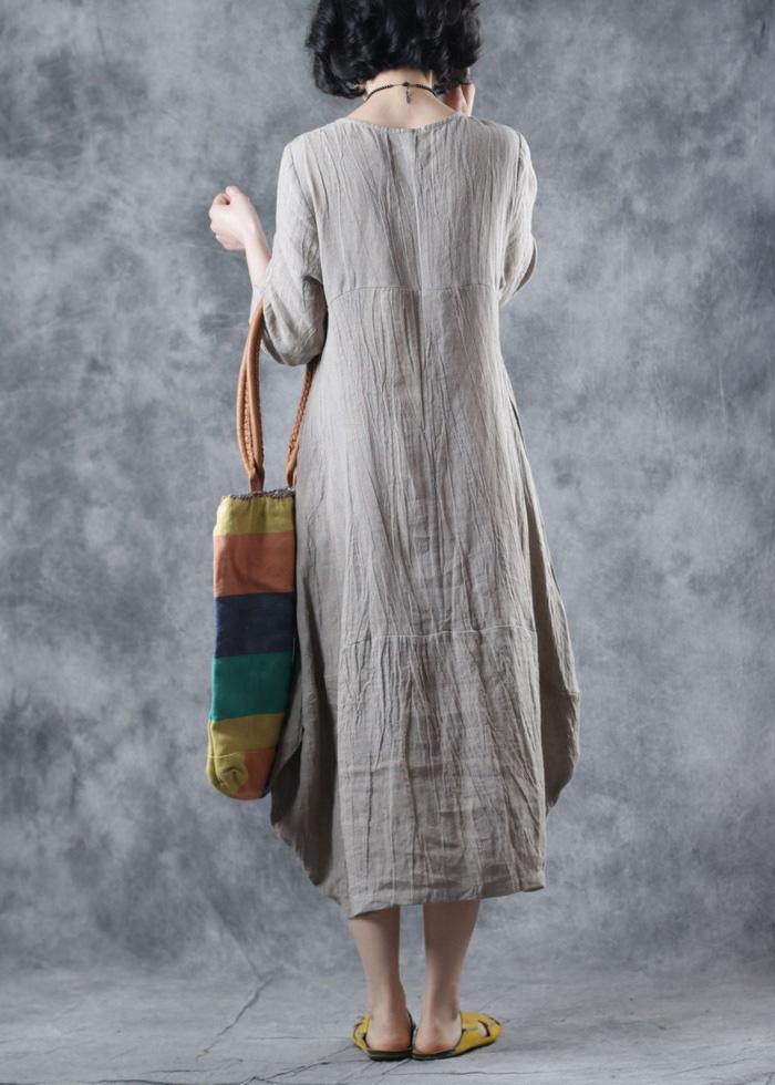 Women nude linen clothes o neck Dress - bagstylebliss