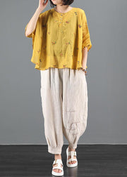 Women o neck Batwing Sleeve Tunic Wardrobes yellow embroidery blouses - bagstylebliss