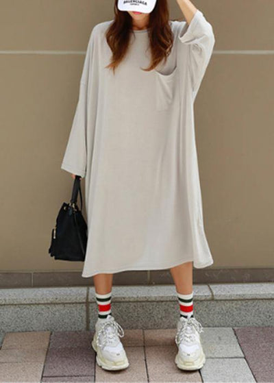 Women o neck Batwing Sleeve cotton summer dress Outfits gray Robe Dresses - bagstylebliss