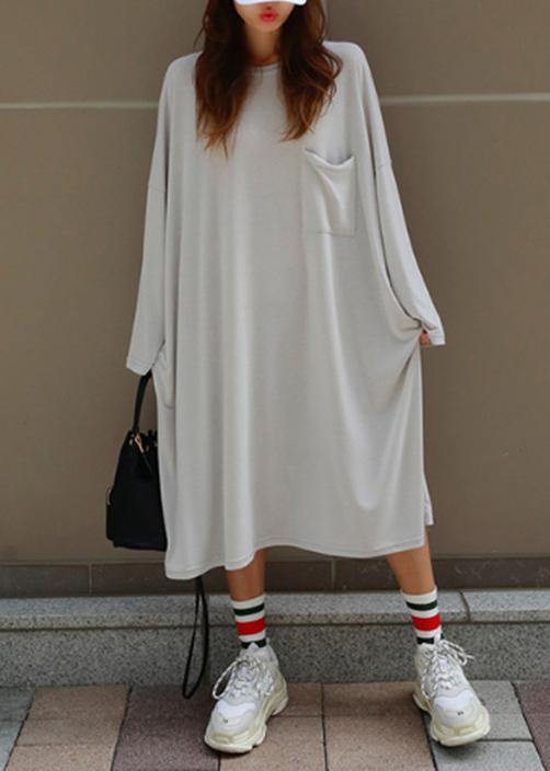 Women o neck Batwing Sleeve cotton summer dress Outfits gray Robe Dresses - bagstylebliss