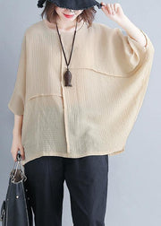 Women o neck Batwing Sleeve patchwork cotton blended clothes For Women Omychic Photography beige yellow Knee shirt Summer - bagstylebliss