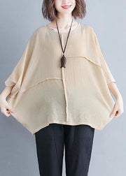 Women o neck Batwing Sleeve patchwork cotton blended clothes For Women Omychic Photography beige yellow Knee shirt Summer - bagstylebliss