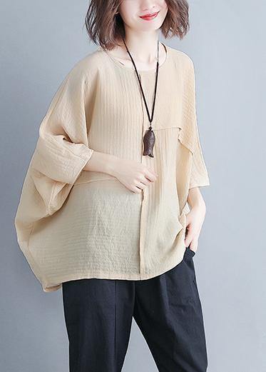 Women o neck Batwing Sleeve patchwork cotton blended clothes For Women Omychic Photography beige yellow Knee shirt Summer - bagstylebliss