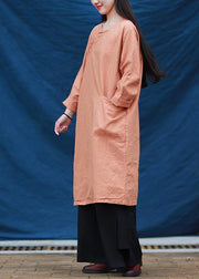 Women o neck Chinese Button Tunic Tutorials orange Dresses - bagstylebliss