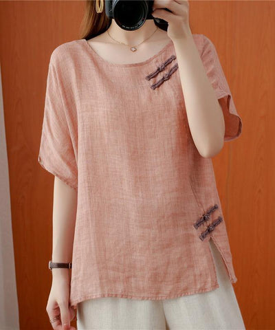 Women o neck Chinese Button clothes For Women Photography light pink tops - bagstylebliss