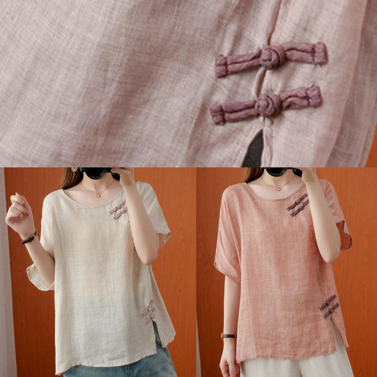 Women o neck Chinese Button clothes For Women Photography light pink tops - bagstylebliss