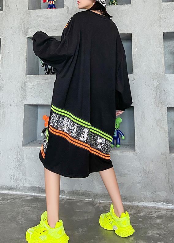 Women o neck Sequined quilting dresses Shape black Plus Size  Dress - bagstylebliss