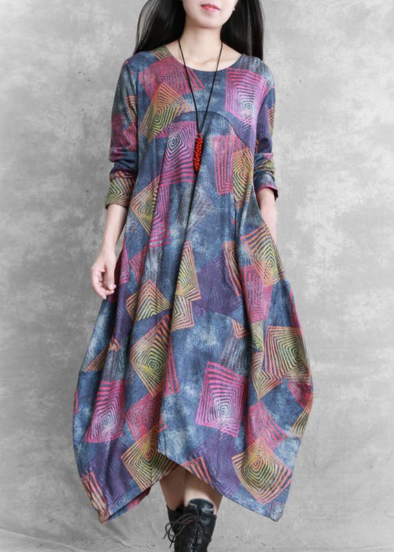 Women o neck asymmetric cotton clothes Runway floral A Line Dress - bagstylebliss