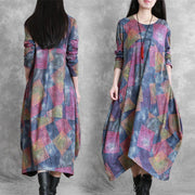 Women o neck asymmetric cotton clothes Runway floral A Line Dress - bagstylebliss