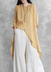 Women o neck asymmetric crane tops pattern yellow tops - bagstylebliss