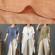 Women o neck asymmetric linen blouses for women pattern orange tops - bagstylebliss