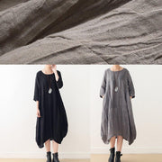 Women o neck asymmetric linen dress Wardrobes black Dress - bagstylebliss