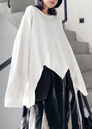 Women o neck asymmetric linen fall clothes Tops white shirts - bagstylebliss