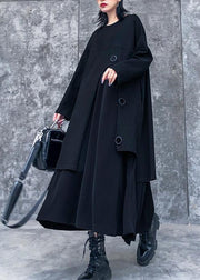 Women o neck asymmetric quilting clothes pattern black Plus Size Dress - bagstylebliss