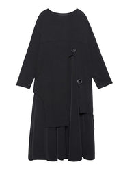 Women o neck asymmetric quilting clothes pattern black Plus Size Dress - bagstylebliss