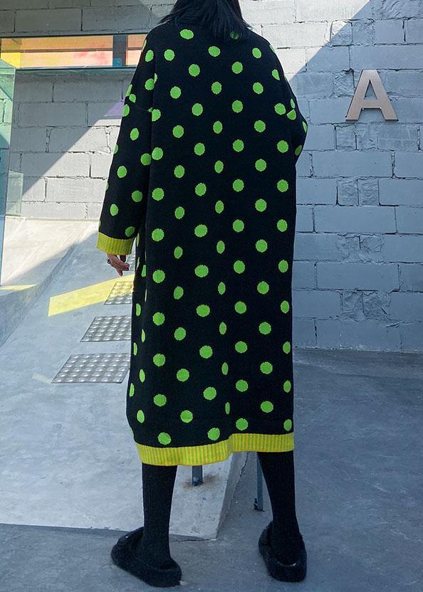 Women o neck baggy Sweater dress outfit plus size green dotted Fuzzy knitted dress - bagstylebliss