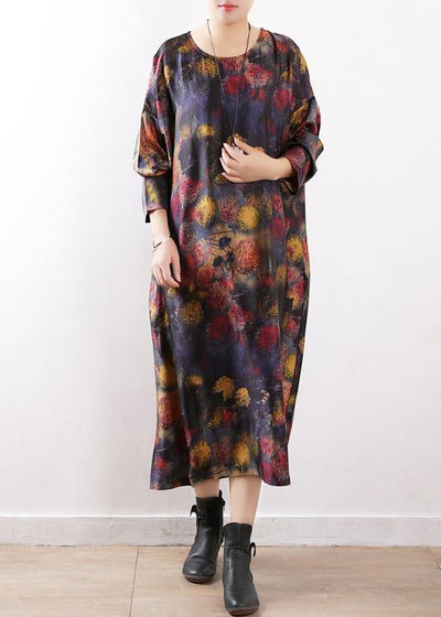 Women o neck chiffon Summer dress Korea Ideas black purple print long Dresses - bagstylebliss