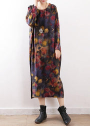 Women o neck chiffon Summer dress Korea Ideas black purple print long Dresses - bagstylebliss