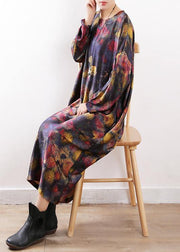 Women o neck chiffon Summer dress Korea Ideas black purple print long Dresses - bagstylebliss