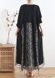 Women o neck clothes Women Tutorials black patchwork print Maxi Dresses - bagstylebliss