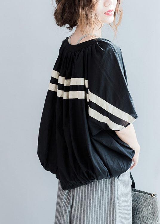 Women o neck cotton clothes design black striped blouse summer - bagstylebliss