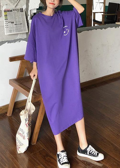 Women o neck cotton clothes pattern purple Maxi Dress summer - bagstylebliss