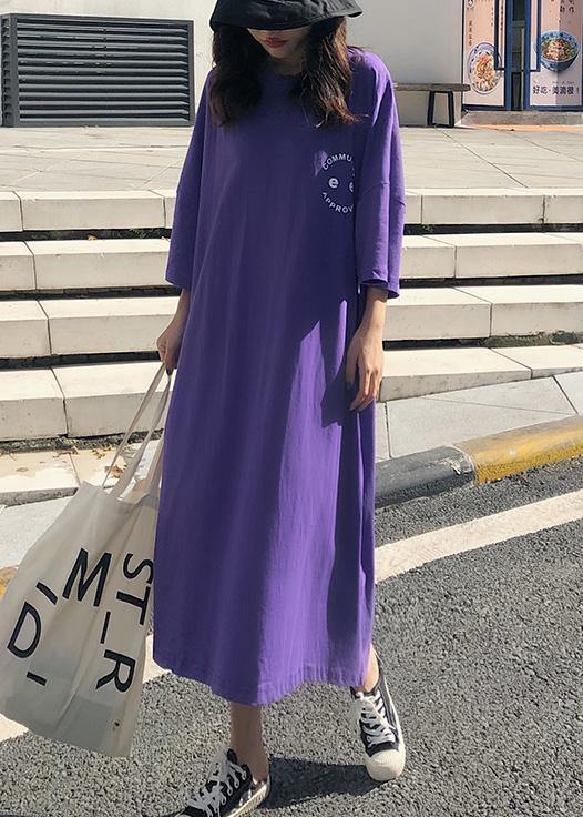 Women o neck cotton clothes pattern purple Maxi Dress summer - bagstylebliss