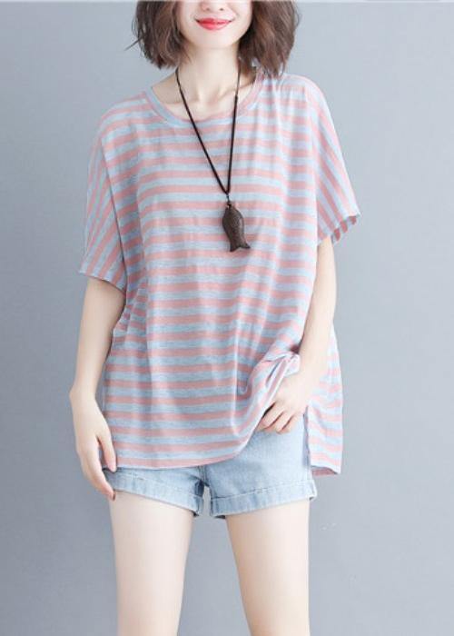 Women o neck cotton summer Inspiration red striped shirt - bagstylebliss