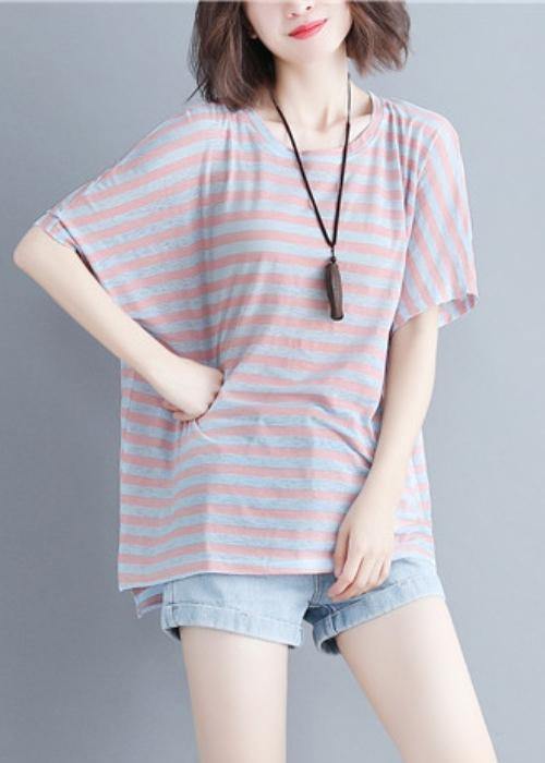 Women o neck cotton summer Inspiration red striped shirt - bagstylebliss