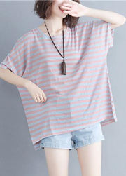 Women o neck cotton summer Inspiration red striped shirt - bagstylebliss