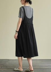 Women o neck false two pieces cotton summer quilting dresses gray Maxi Dress - bagstylebliss