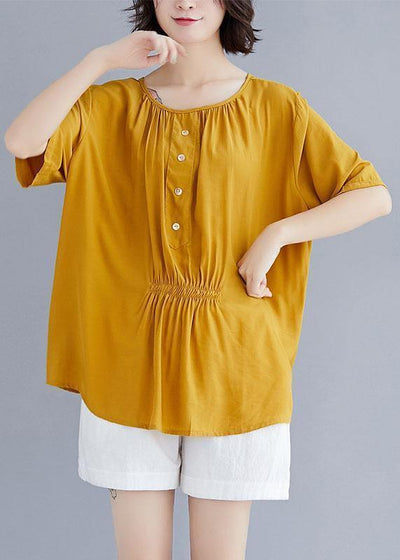 Women o neck half sleeve cotton clothes For design yellow blouse summer - bagstylebliss