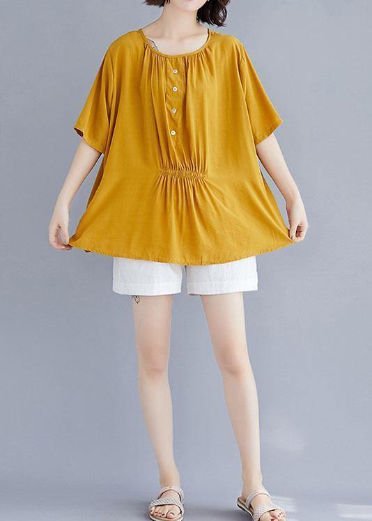 Women o neck half sleeve cotton clothes For design yellow blouse summer - bagstylebliss
