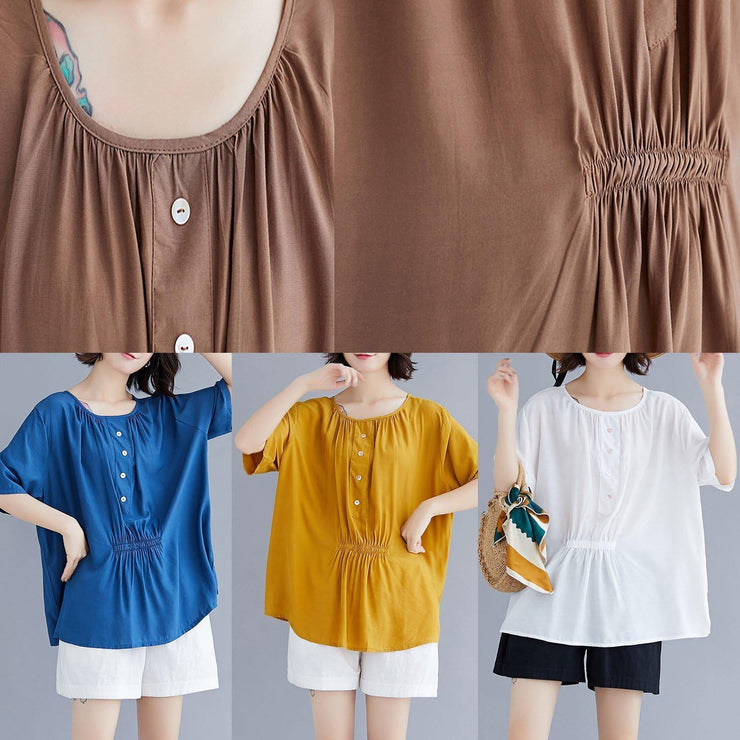 Women o neck half sleeve cotton clothes For design yellow blouse summer - bagstylebliss