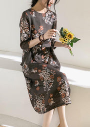 Women o neck half sleeve linen Robes Photography chocolate print Dress - bagstylebliss