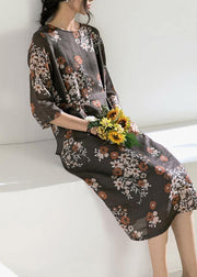 Women o neck half sleeve linen Robes Photography chocolate print Dress - bagstylebliss