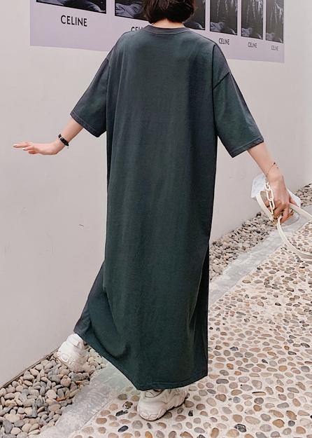 Women o neck half sleeve summer Wardrobes Work gray Letter Maxi Dress - bagstylebliss