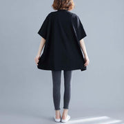 Women o neck patchwork cotton blouses for black short shirt summer - bagstylebliss