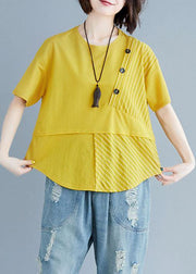 Women o neck patchwork cotton blouses for women yellow top summer - bagstylebliss