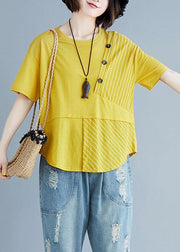 Women o neck patchwork cotton blouses for women yellow top summer - bagstylebliss