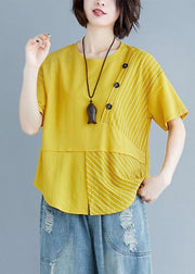 Women o neck patchwork cotton blouses for women yellow top summer - bagstylebliss