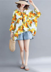 Women o neck patchwork cotton shirts yellow print top - bagstylebliss