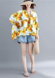 Women o neck patchwork cotton shirts yellow print top - bagstylebliss