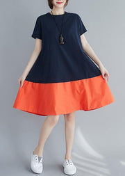 Women o neck patchwork summer quilting dresses Shape orange Dress - bagstylebliss