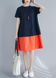 Women o neck patchwork summer quilting dresses Shape orange Dress - bagstylebliss