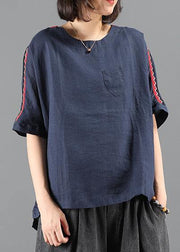 Women o neck patchwork summer tops navy Plus Size Clothing top - bagstylebliss