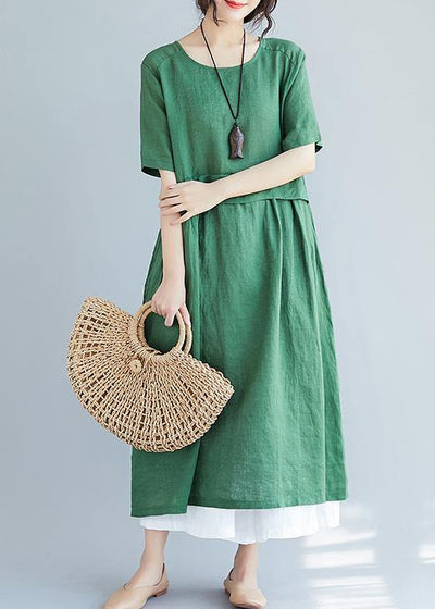 Women o neck pockets cotton linen quilting dresses Photography green Dress summer - bagstylebliss