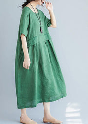 Women o neck pockets cotton linen quilting dresses Photography green Dress summer - bagstylebliss
