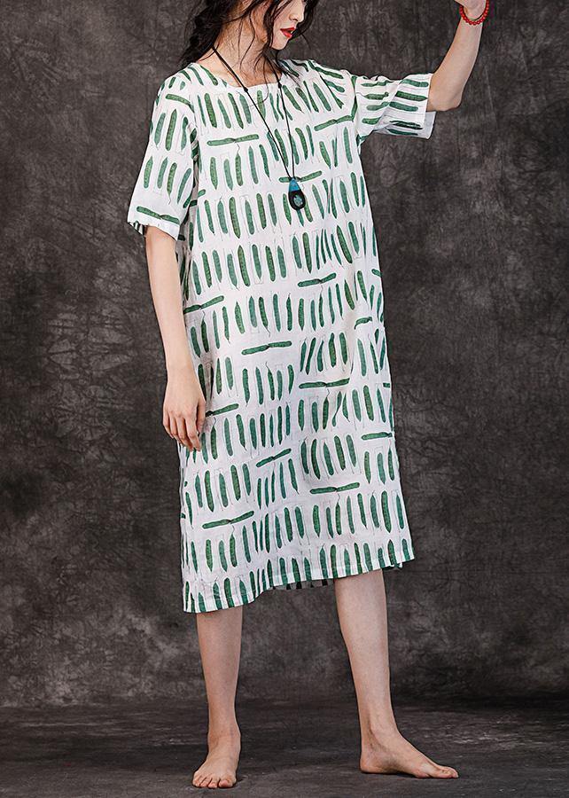 Women o neck pockets linen clothes Wardrobes green striped Dresses summer - bagstylebliss